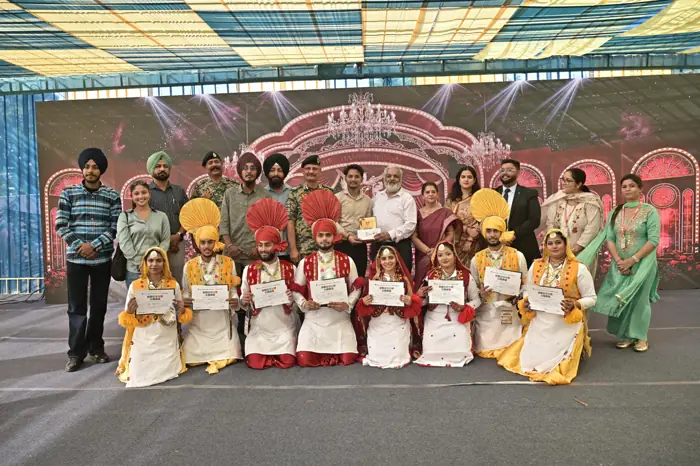 A bhangra team on stage